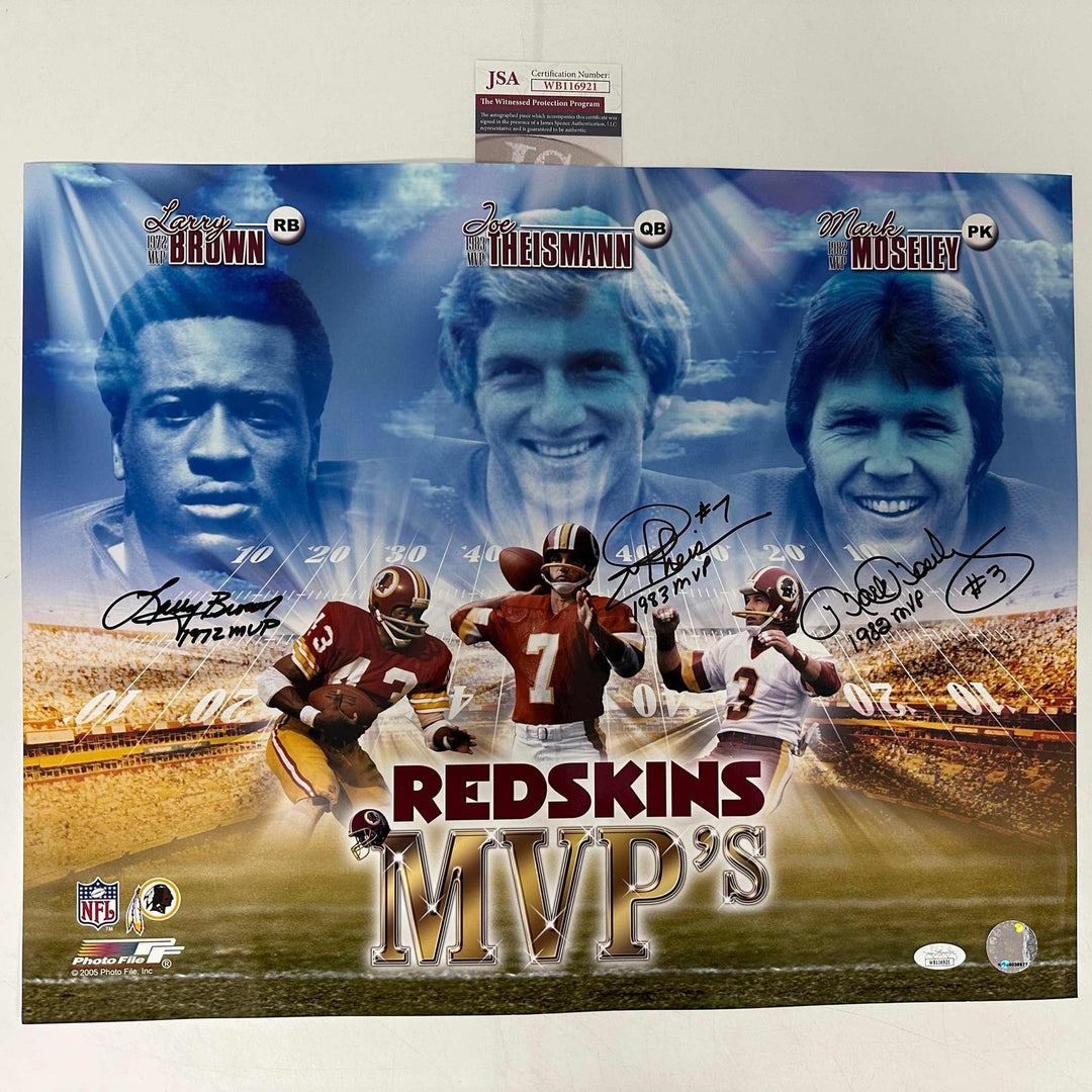 Autographed/Signed Joe Theismann Mark Moseley Brown MVP 16x20 Photo JSA COA