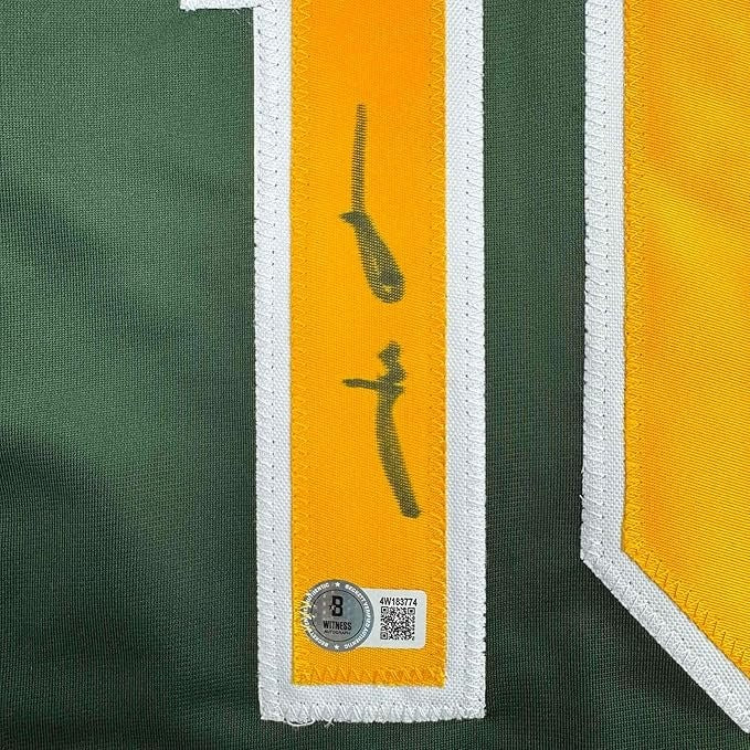 Framed Autographed/Signed Jason Giambi 35x39 Oakland Green Jersey BAS COA