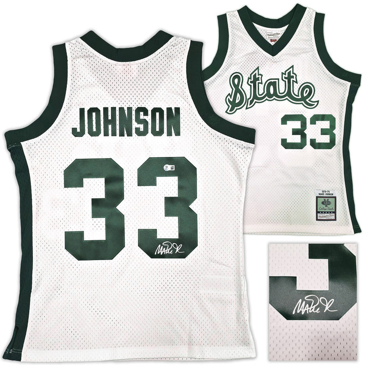 Michigan State Magic Johnson Auto Mitchell Ness 1978 College Jersey L Beckett