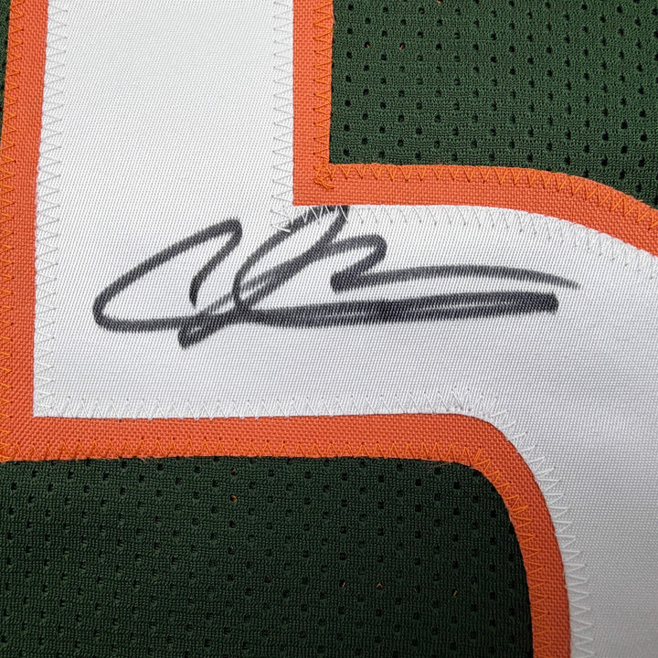 Autographed/Signed Andre Johnson Miami Green College Football Jersey Beckett BAS