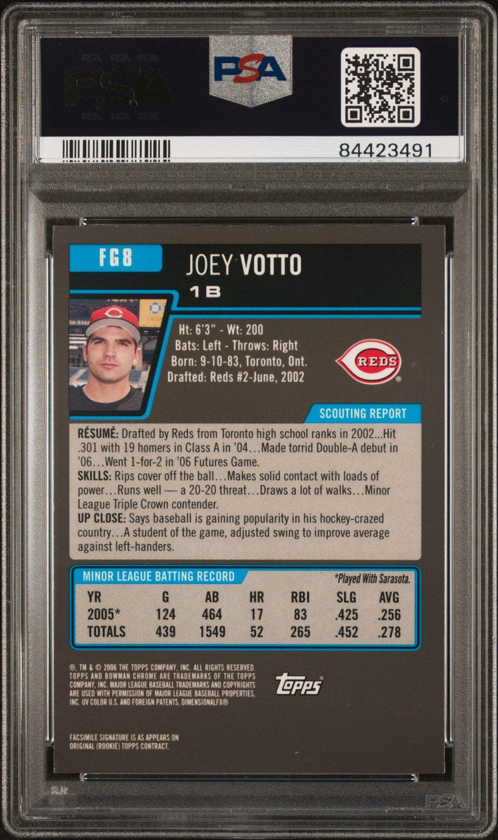 Graded 2006 BWM Chrome Joey Votto #FG8 Future Game Pros RC Baseball Card PSA 10