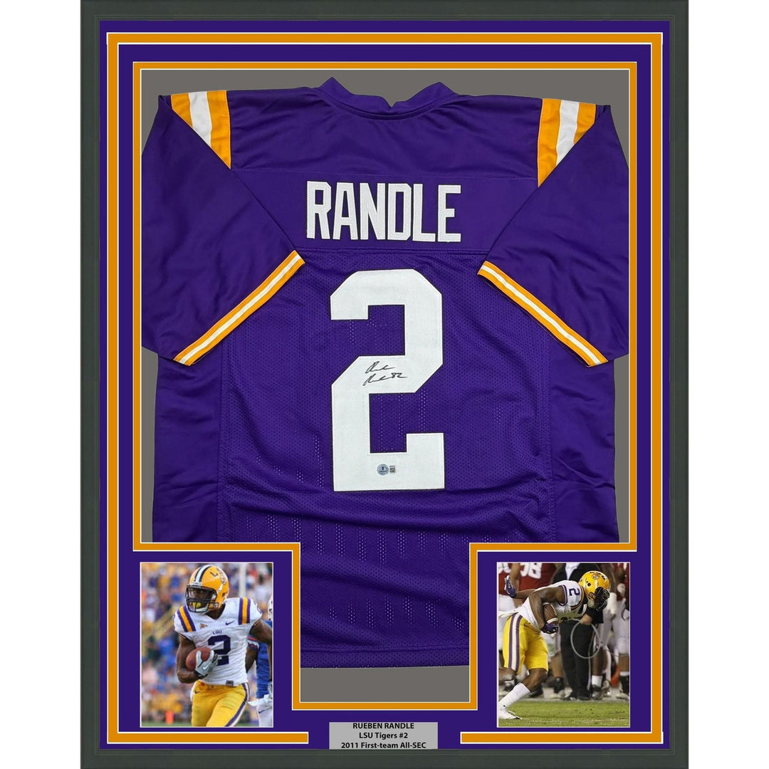 Framed Autographed/Signed Rueben Randle 35x39 LSU Purple Jersey Beckett COA