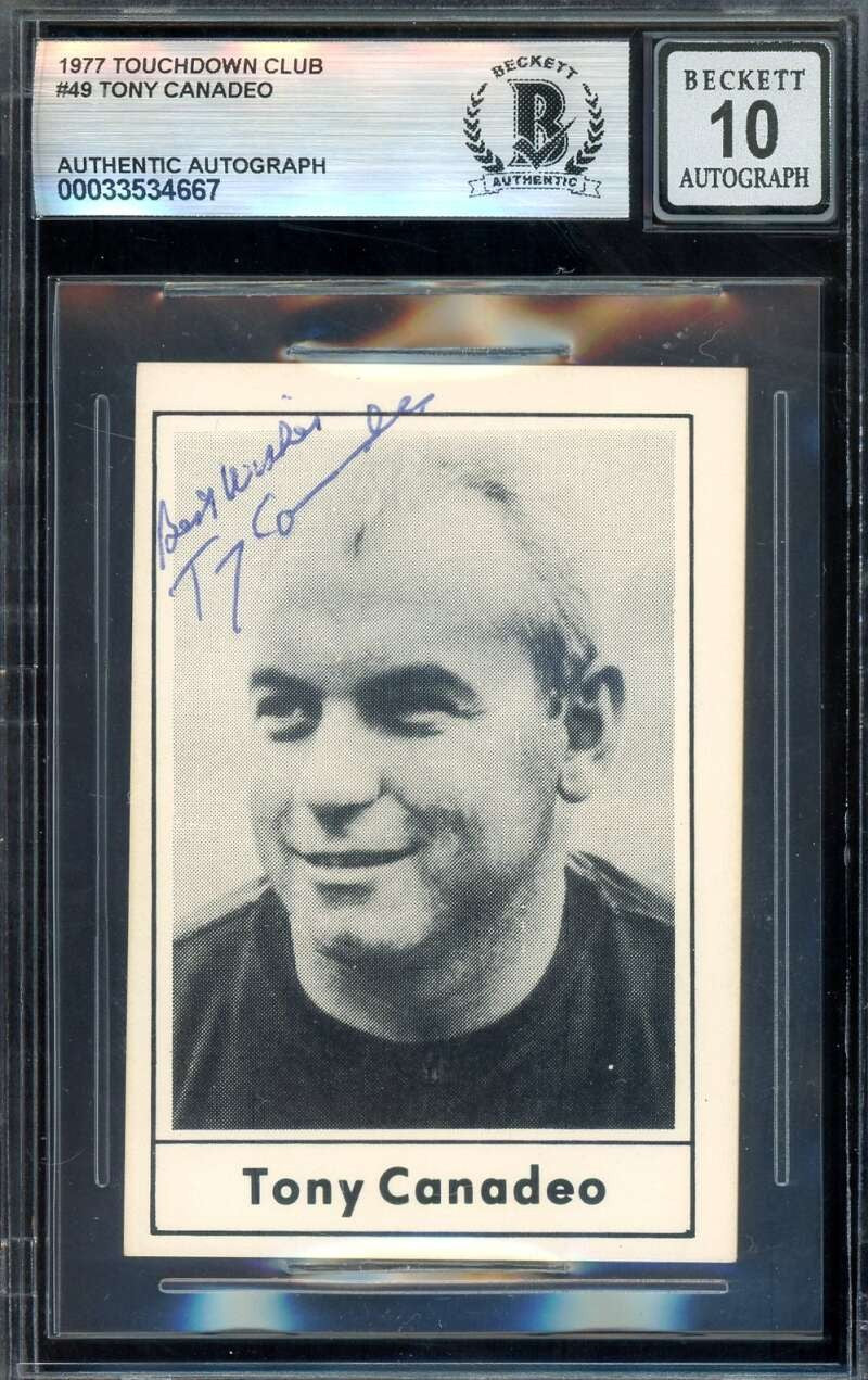 Tony Canadeo Gem Mint 10 Beckett BAS Signed 1977 Touchdown Club Autograph