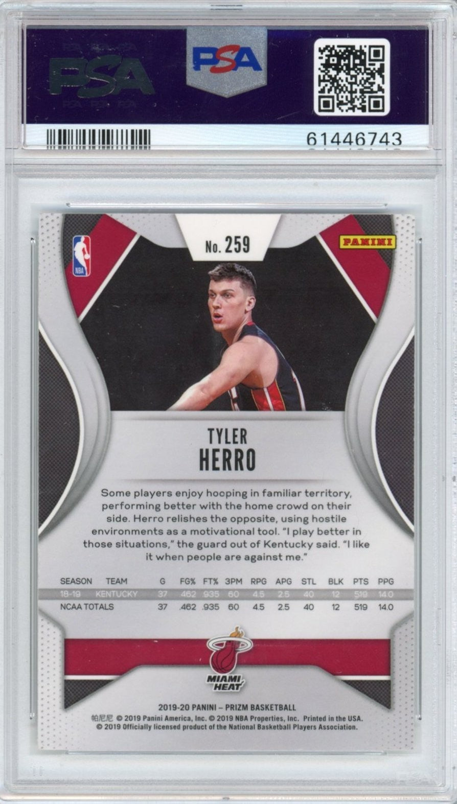 Graded 2019-20 Panini Prizm Tyler Herro #259 Rookie RC Card PSA 10