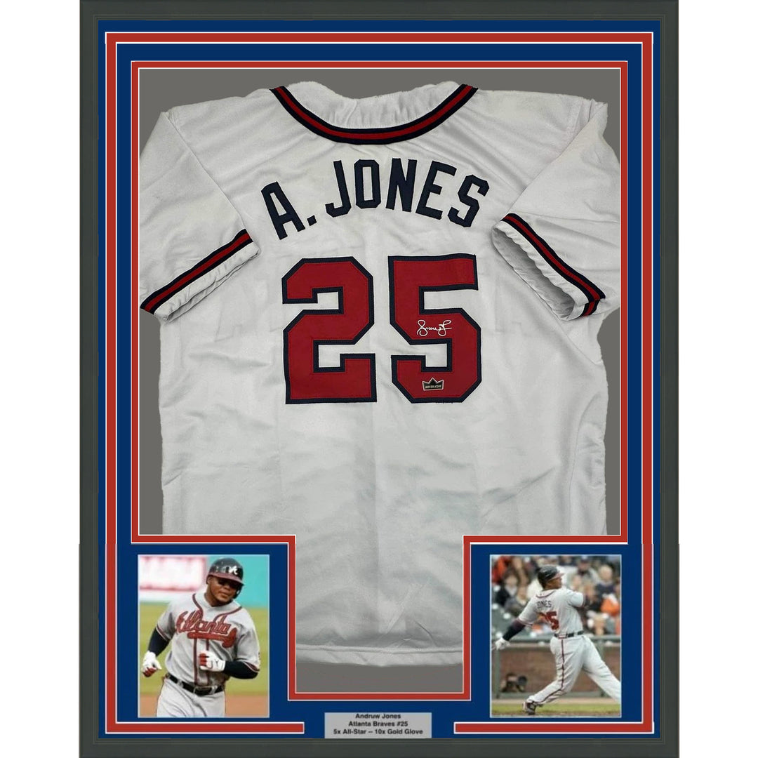Framed Facsimile Autographed Andruw Jones 35x39 Atlanta White Reprint Jersey