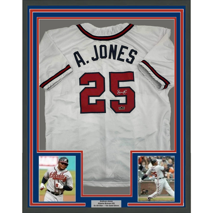Framed Facsimile Autographed Andruw Jones 35x39 Atlanta White Reprint Jersey