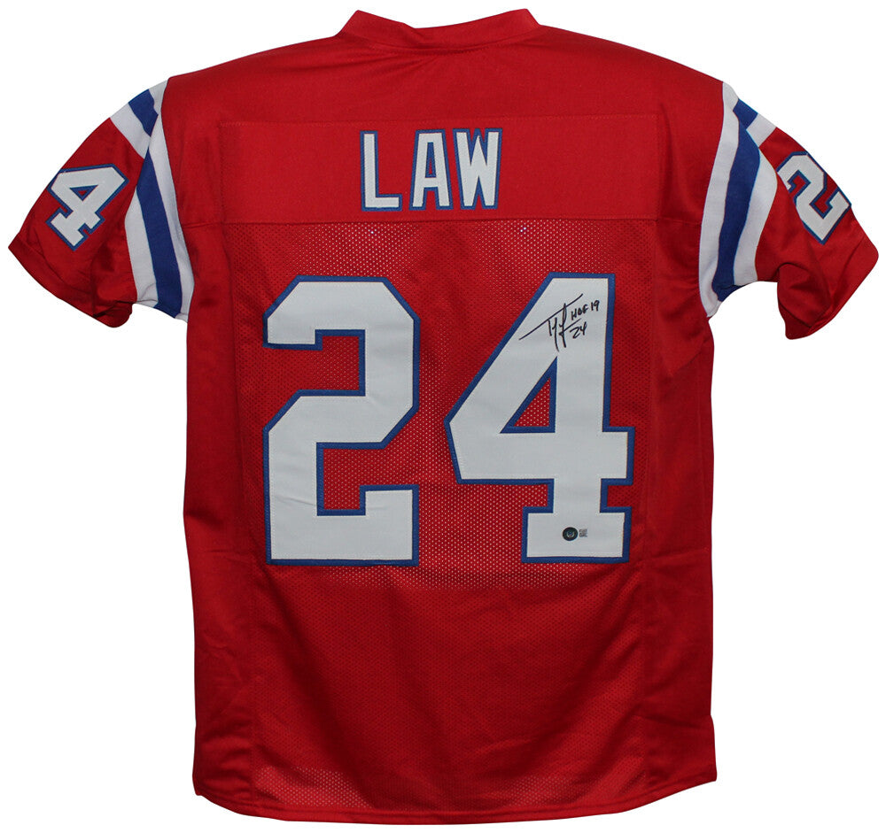Ty Law Autographed/Signed Pro Style Red XL Jersey HOF Beckett 35676