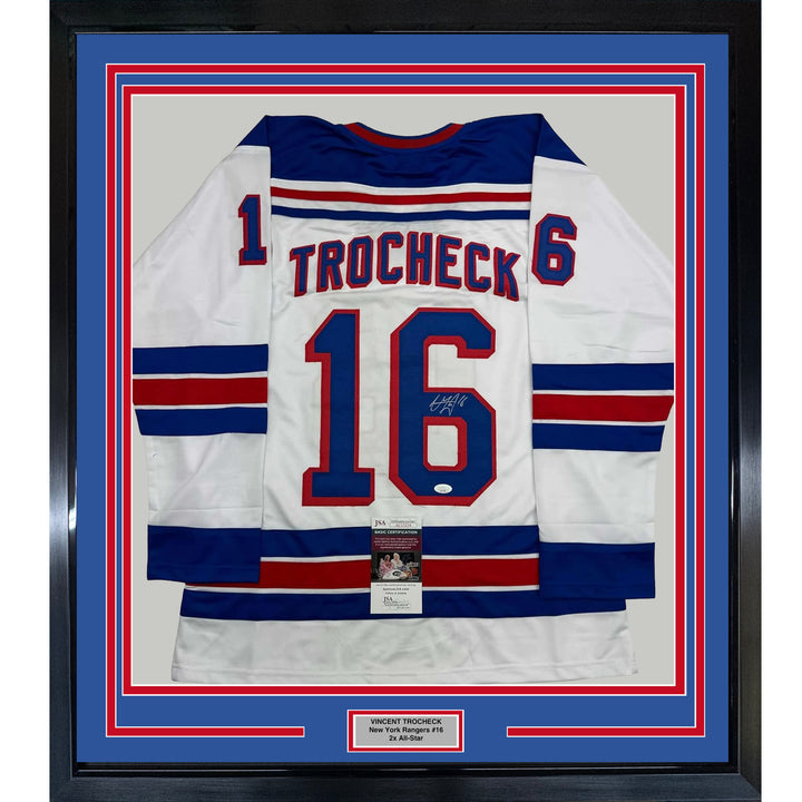 Framed Autographed/Signed Vincent Trocheck 35x39 New York White Jersey JSA COA