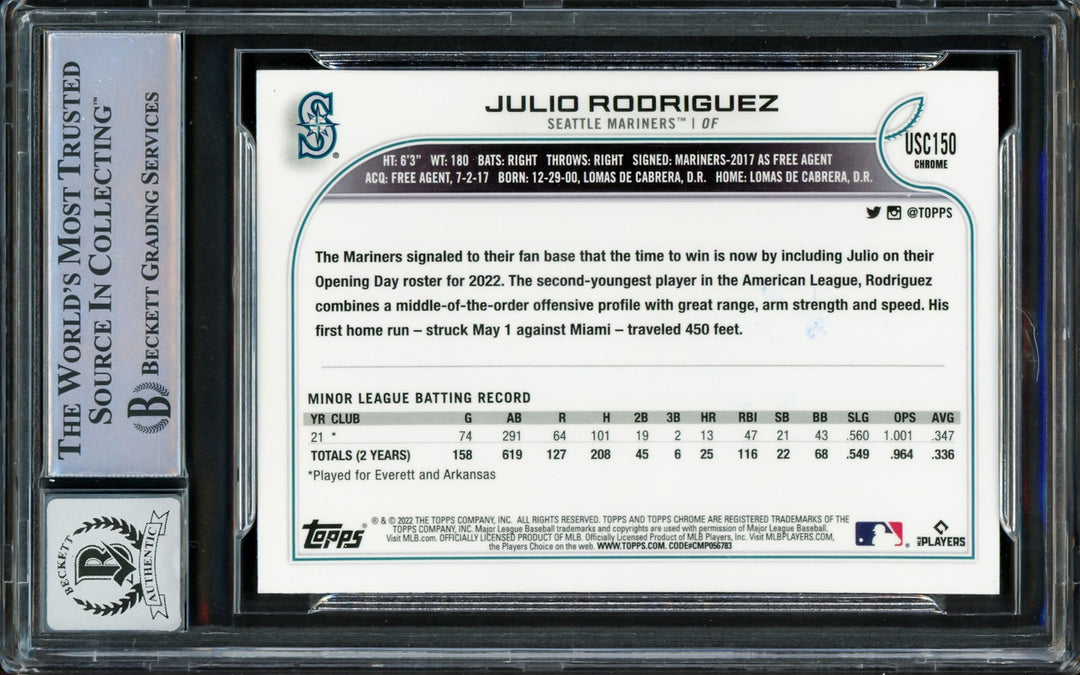 Julio Rodriguez Auto 2022 Topps Chrome Update RC USC150 Mariners Auto 10 Beckett