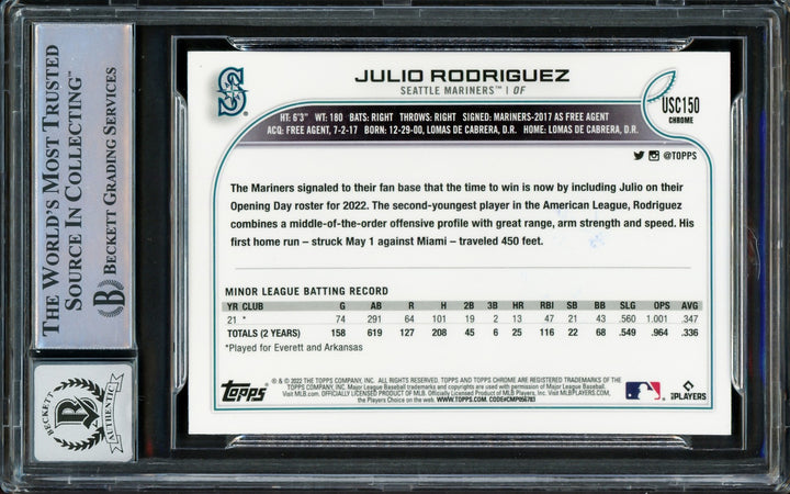 Julio Rodriguez Auto 2022 Topps Chrome Update RC USC150 Mariners Auto 10 Beckett