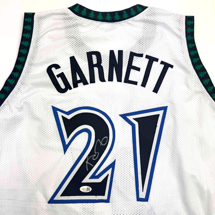 Autographed/Signed Kevin Garnett Minnesota White Basketball Jersey Beckett COA