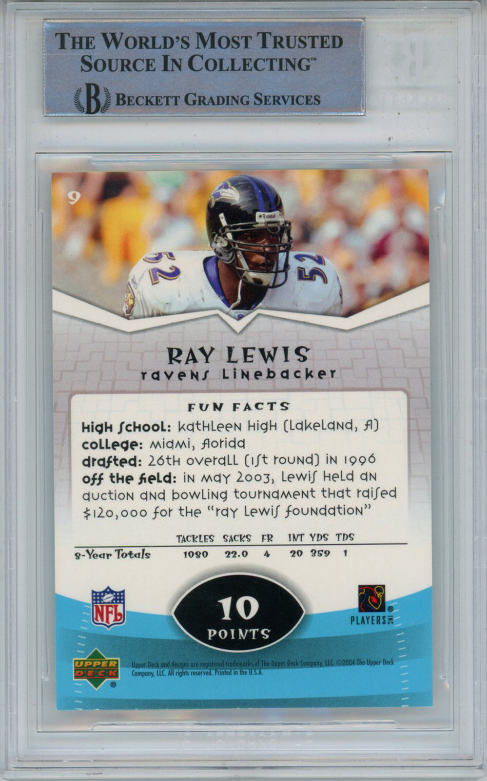 Ray Lewis Signed 2004 Upper Deck Power Up #9 Trading Card Beckett Slab 43372