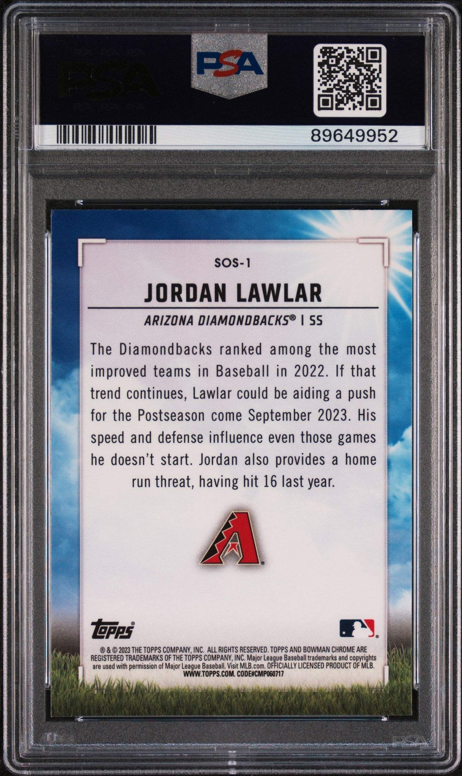 Graded 2023 Bowman Jordan Lawler #SOS1 Sights on September Baseball Card PSA 10