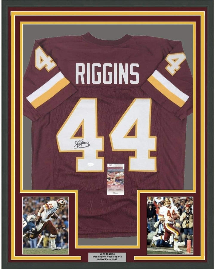 Framed Signed John Riggins 35x39 Washington Burgundy Jersey JSA COA