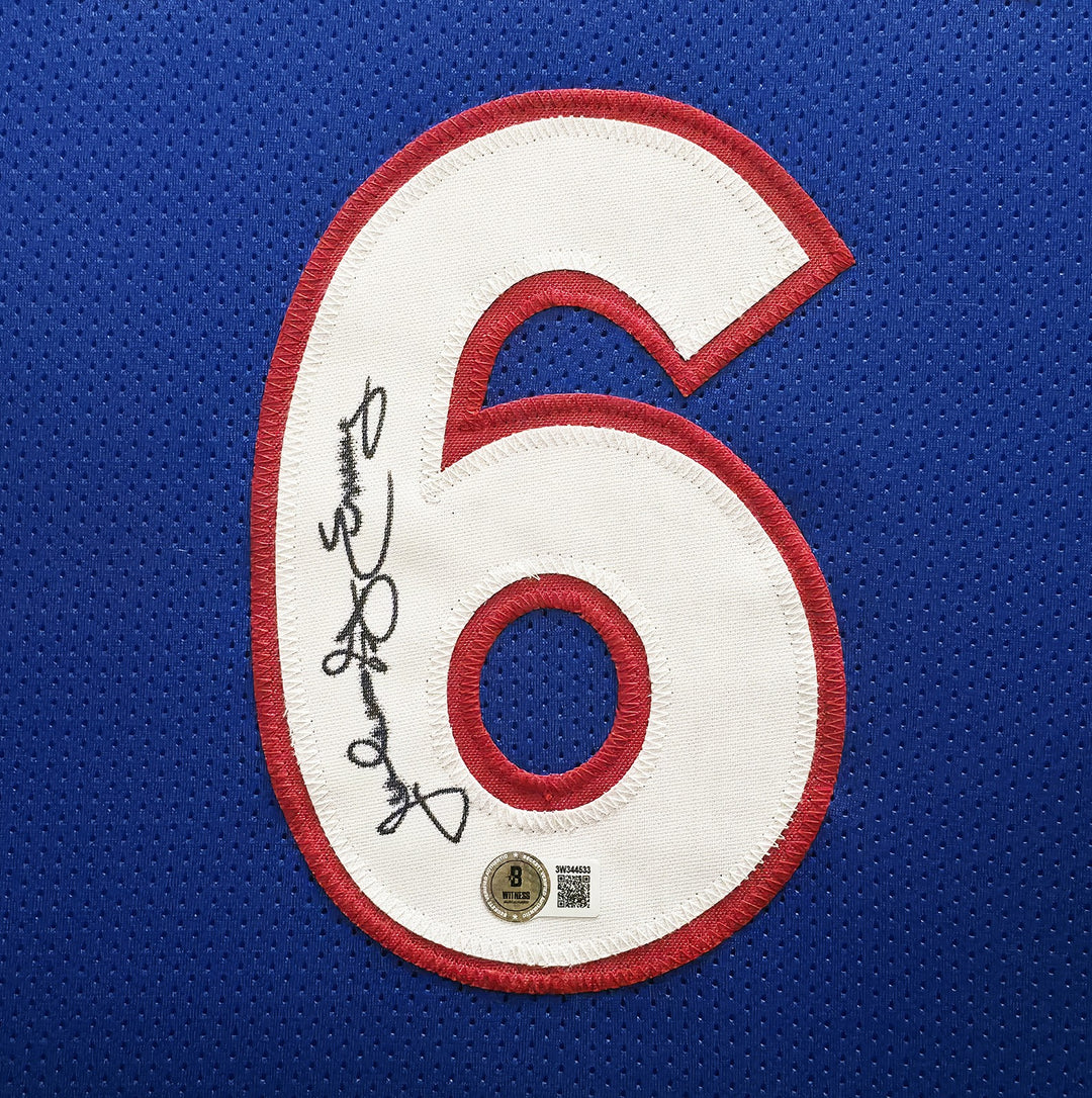 Philadelphia 76ers Julius Dr. J Erving Signed Framed Blue Jersey Beckett