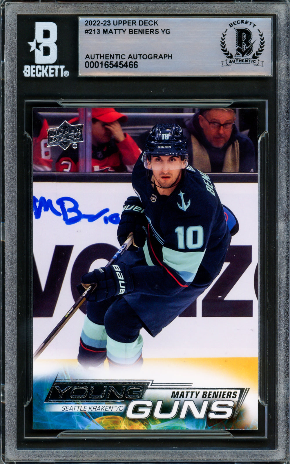 Matty Beniers Autographed 2022 Upper Deck Young Guns RC Beckett 16545466