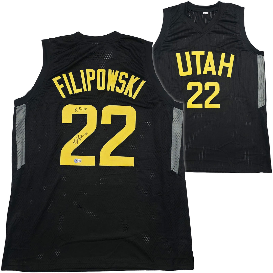 Utah Jazz Kyle Filipowski Signed Black Jersey "K Flip" Beckett Witness