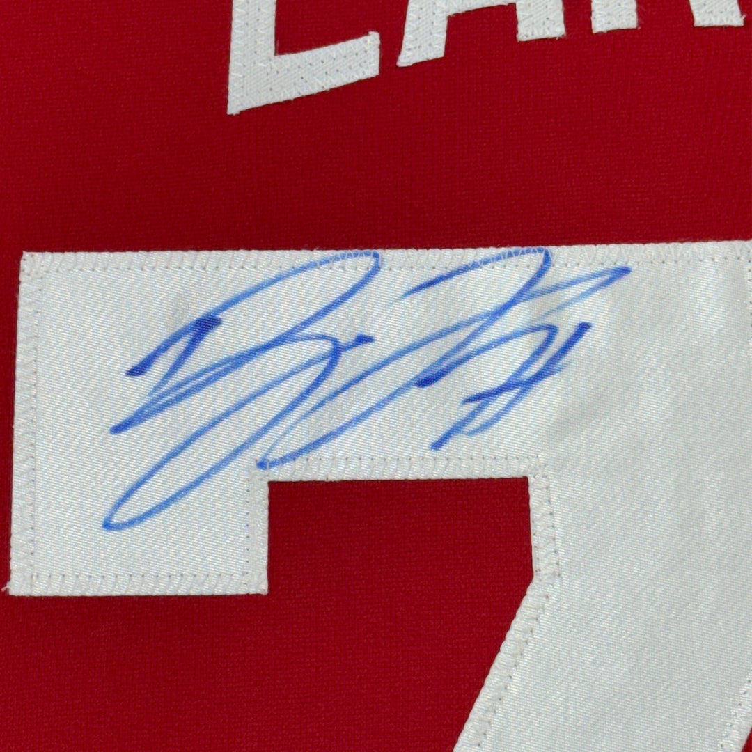 Framed Autographed/Signed Dylan Larkin 35x39 Detroit Red Jersey Beckett BAS COA
