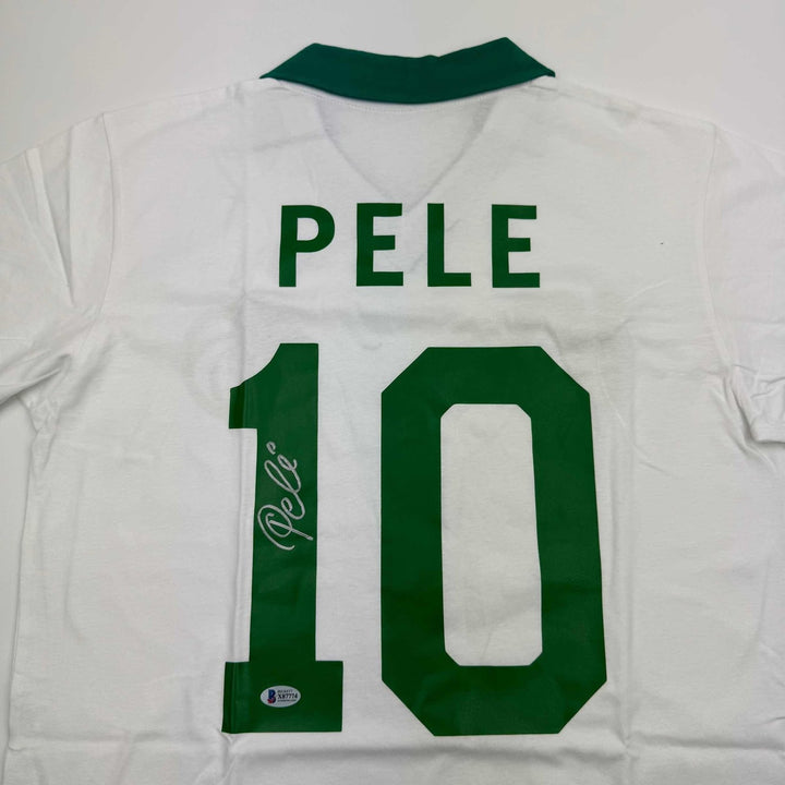 Autographed/Signed Pele New York Cosmos White Futbol Jersey Beckett COA