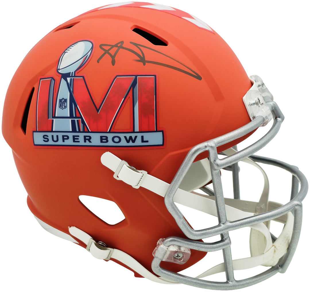 Aaron Donald Auto Rams Orange SB LVI Logo Full Size Speed Replica Helmet Beckett