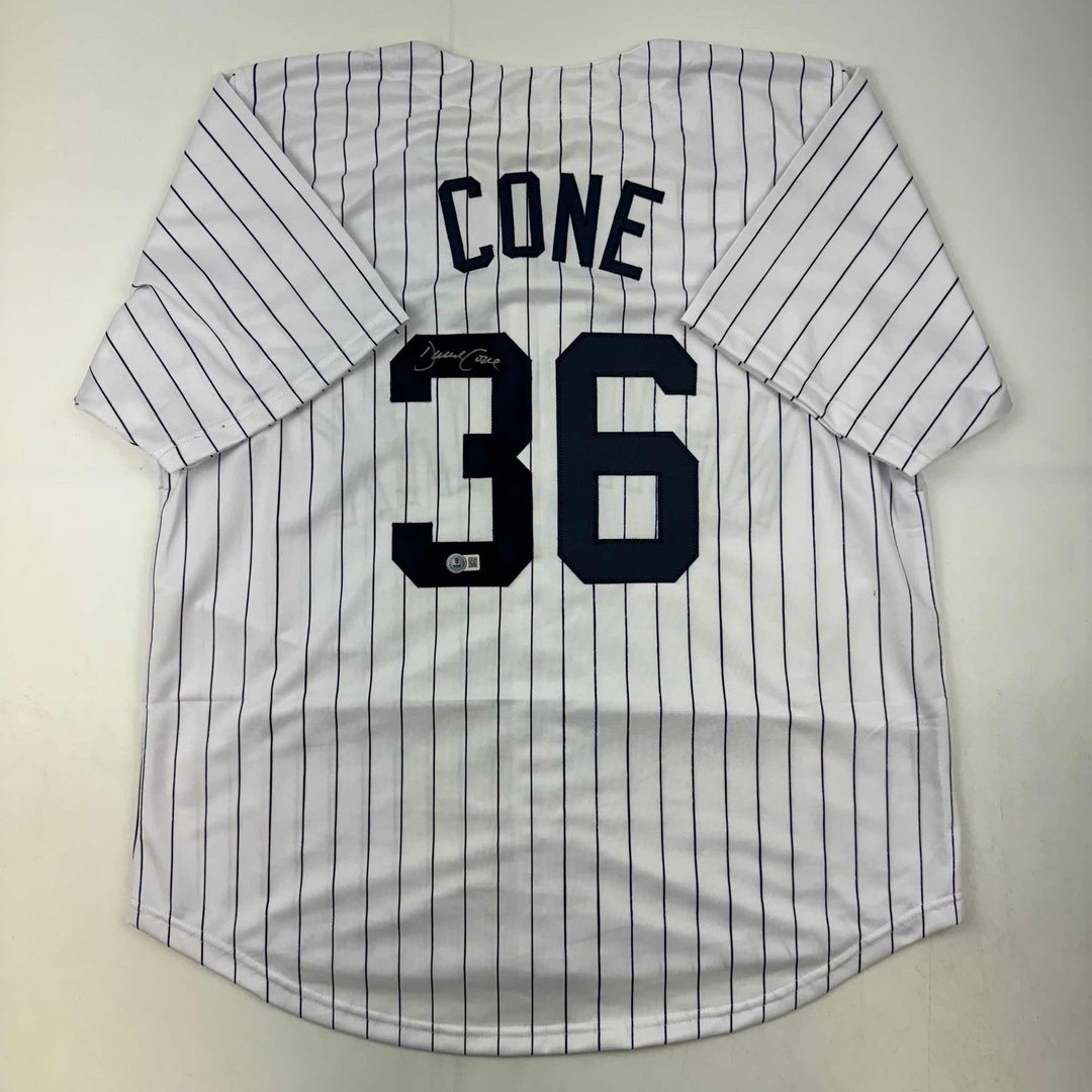 Autographed/Signed David Cone New York Pinstripe Jersey Beckett BAS COA