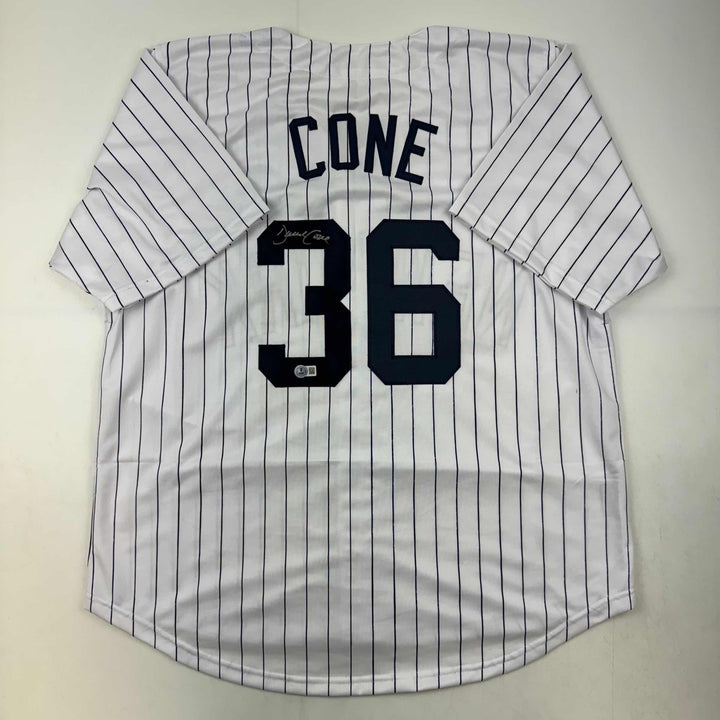 Autographed/Signed David Cone New York Pinstripe Jersey Beckett BAS COA