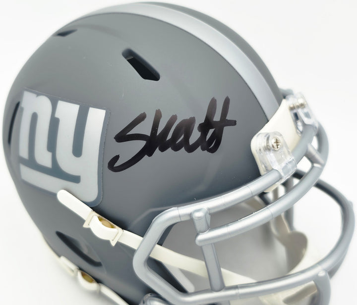 Cam Skattebo Signed Giants Slate Gray Mini Helmet Beckett QR