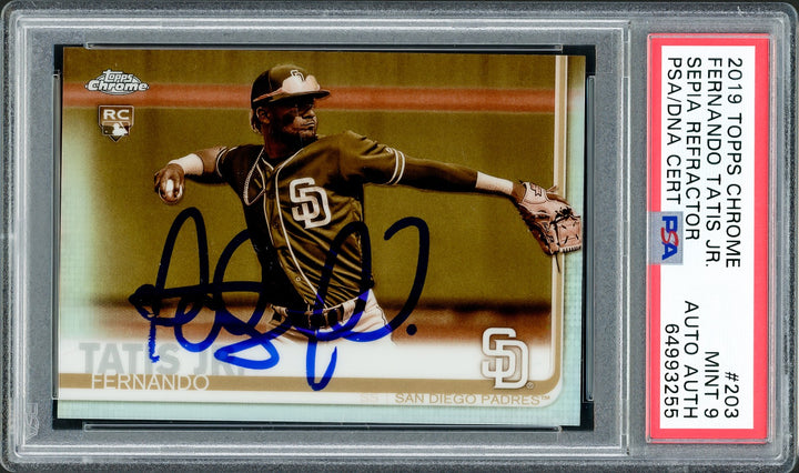 Fernando Tatis Jr. Signed 2019 Topps Chrome Sepia Refractor RC 203 PSA 9 PSA/DNA