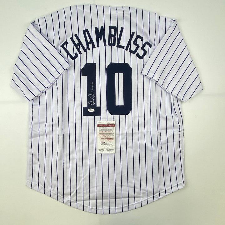 Autographed/Signed Chris Chambliss New York Pinstripe Jersey JSA COA