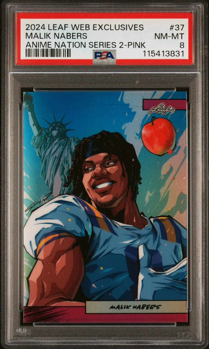 Graded 2024 Leaf Web Exclusives Malik Nabers #37 Anime Pink /10 Card PSA 8