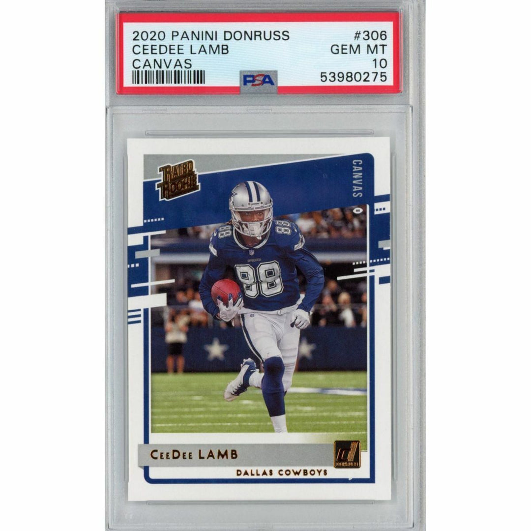 Graded 2020 Panini Donruss CEEDEE LAMB #306 Canvas Rookie Football Card PSA 10