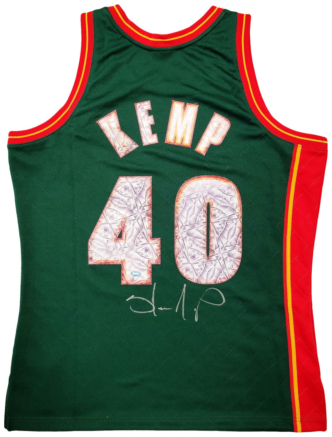 Sonics Shawn Kemp Auto Green Auth Mitchell Ness HWC Swingman Jersey NBA Top 75 L