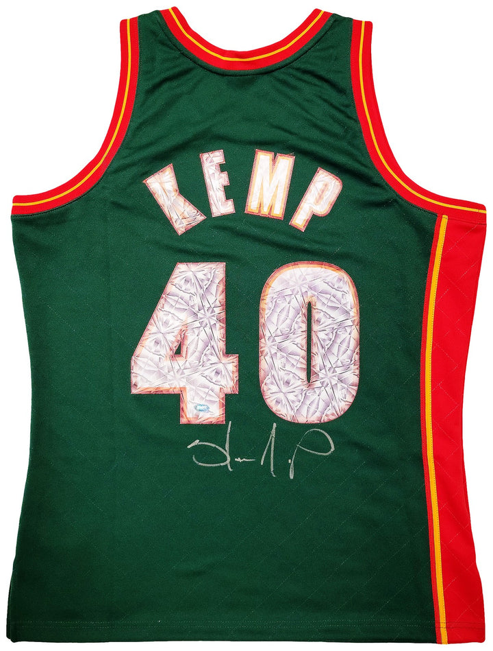 Sonics Shawn Kemp Auto Green Auth Mitchell Ness HWC Swingman Jersey NBA Top 75 L