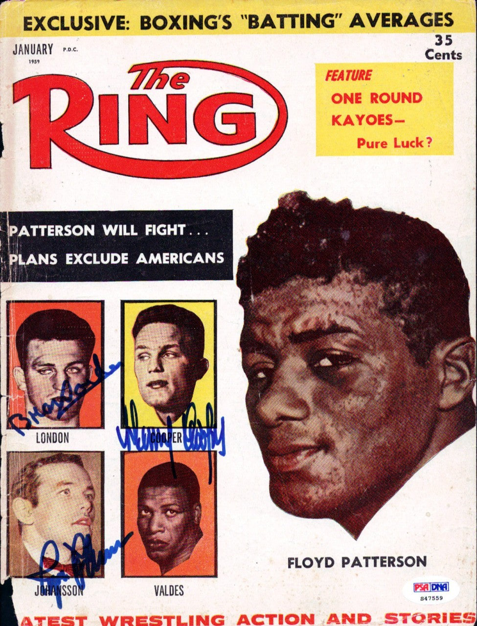 Ingemar Johansson, Harry Cooper, Brian London Auto Ring Magazine Cover PSA/DNA