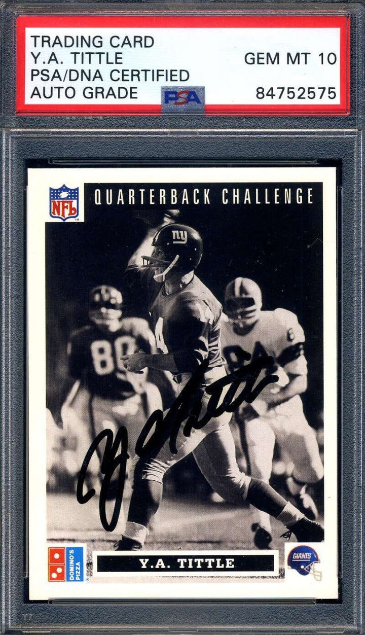 Y.A. Tittle Gem Mint 10 PSA DNA Signed 3 1991 Upper Deck Domino Autograph