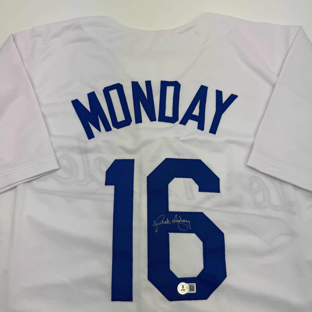 Autographed/Signed Rick Monday Los Angeles LA White Baseball Jersey Beckett COA