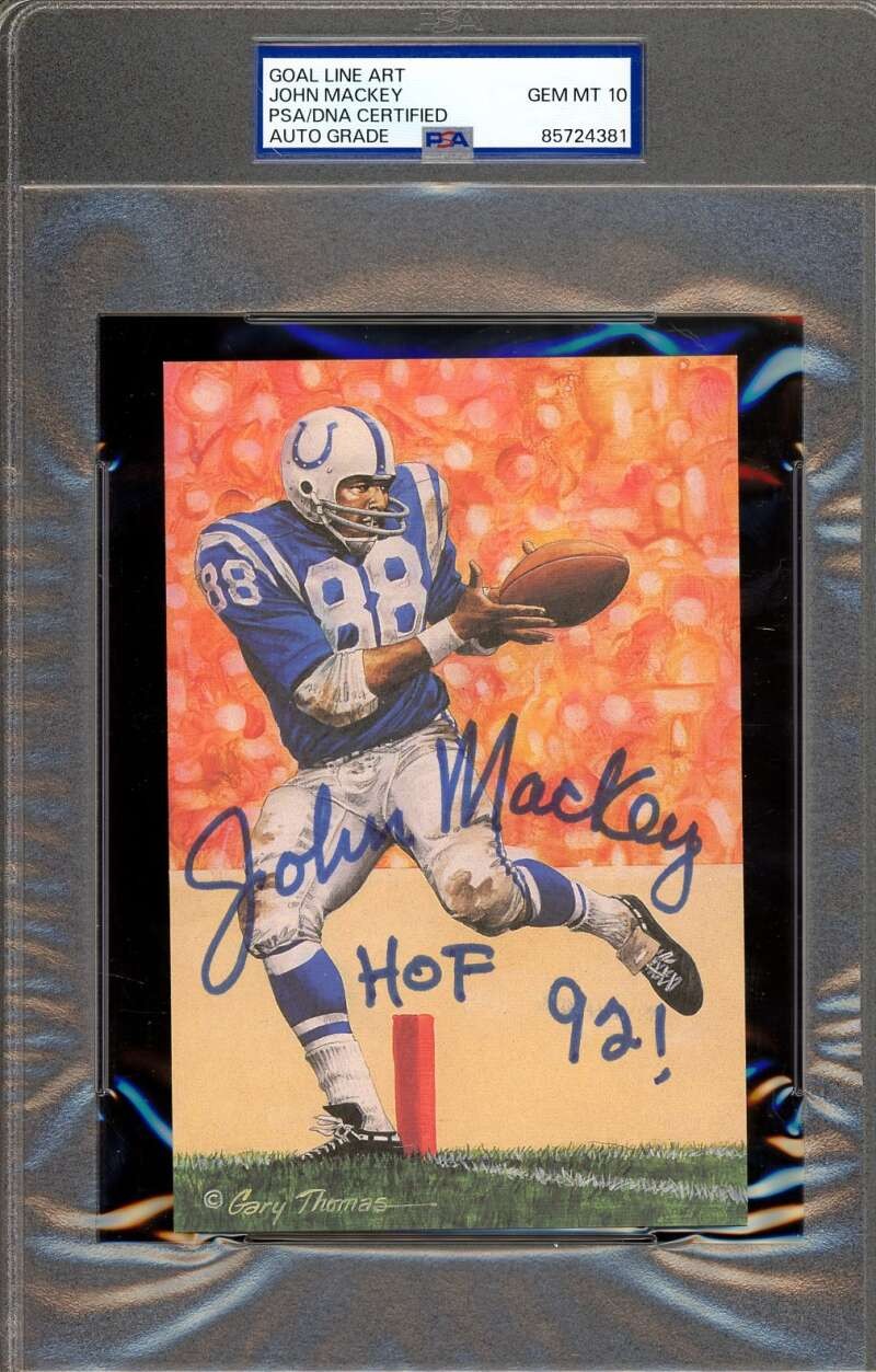 John Mackey Gem Mint 10 PSA DNA Autograph Goal Line Art Card GLAC Signed HOF 92