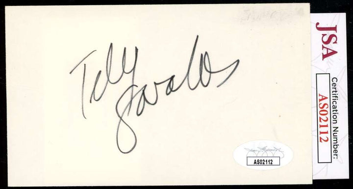 Telly Savalas JSA Coa Signed 3x5 Index Card Autograph