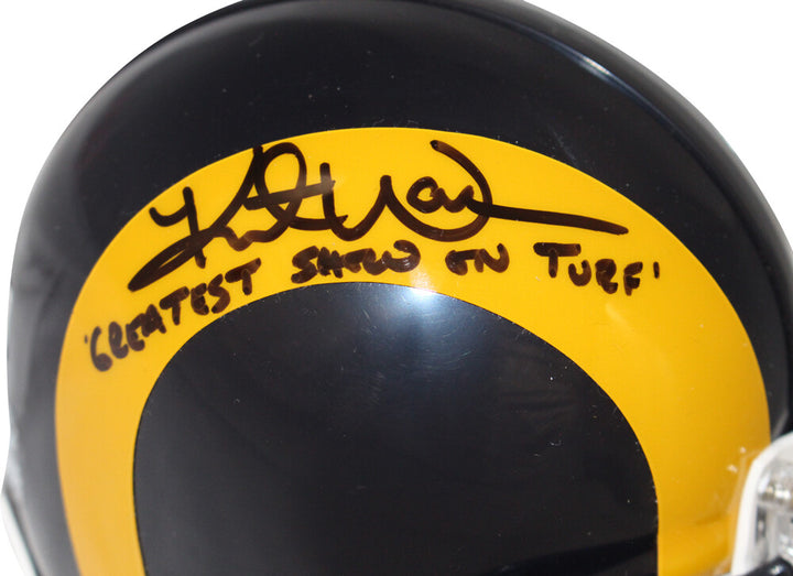 Kurt Warner Autographed Los Angeles Rams TB Mini Helmet Beckett 40507