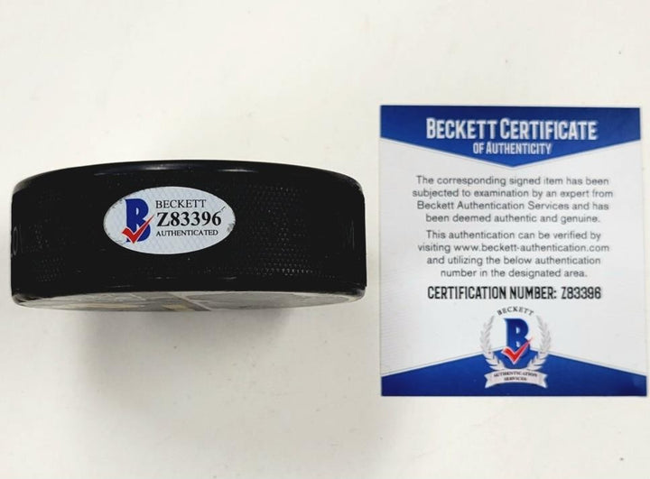 Teemu Selanne & Paul Kariya signed Anaheim Ducks Puck autograph (A) Beckett BAS