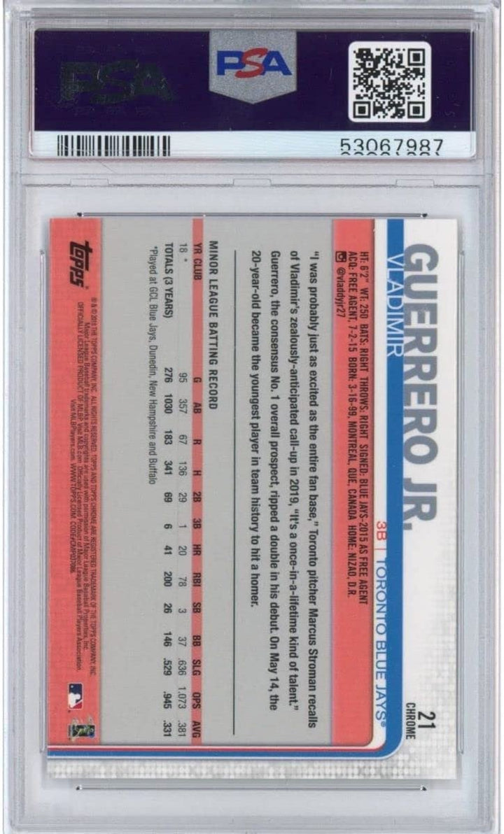 Graded 2019 Chrome Update VLADIMIR VLAD GUERRERO JR #21 RC Card PSA 10