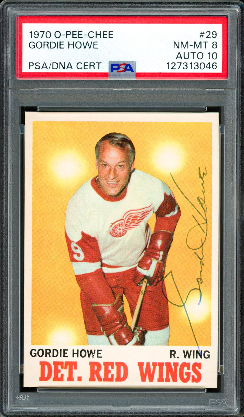 Gordie Howe Signed 1970 O-Pee-Chee Card 29 Red Wings PSA 8 Auto GM 10 PSA/DNA