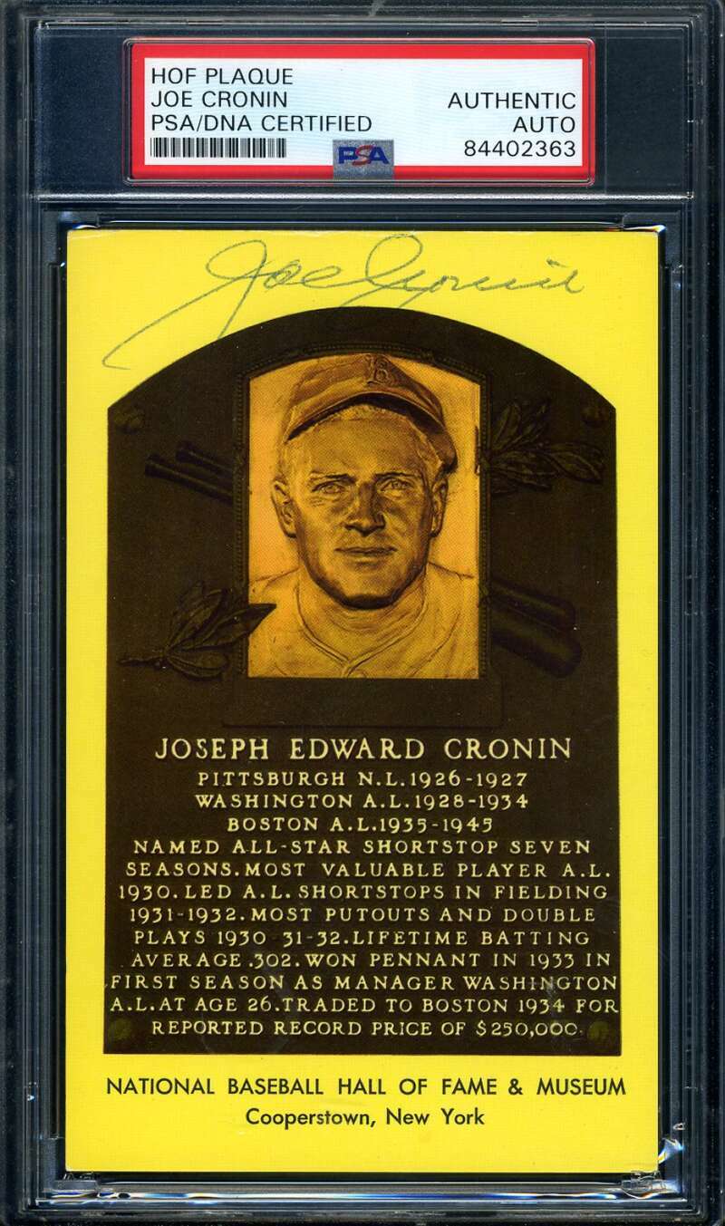 Joe Cronin PSA DNA Cert Signed Gold Hall Of Fame Postcard Autograph