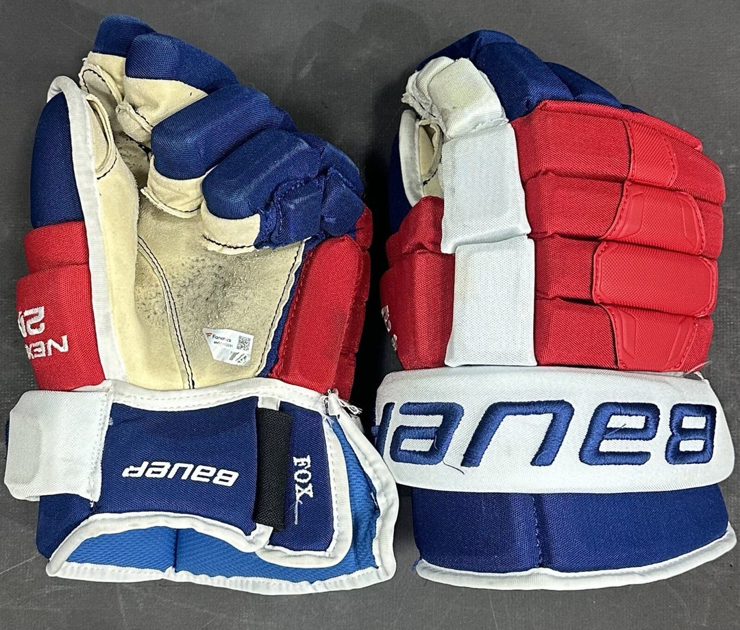 Adam Fox New York Rangers 2022 Game Used Bauer Nexus Gloves Pair Fanatics COA