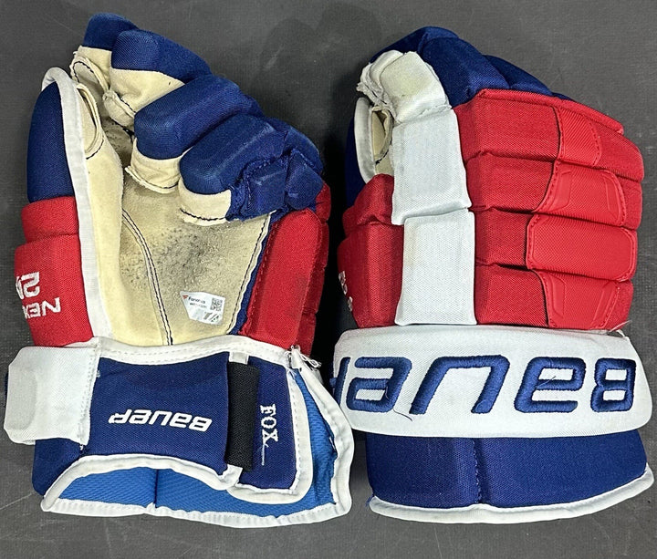 Adam Fox New York Rangers 2022 Game Used Bauer Nexus Gloves Pair Fanatics COA