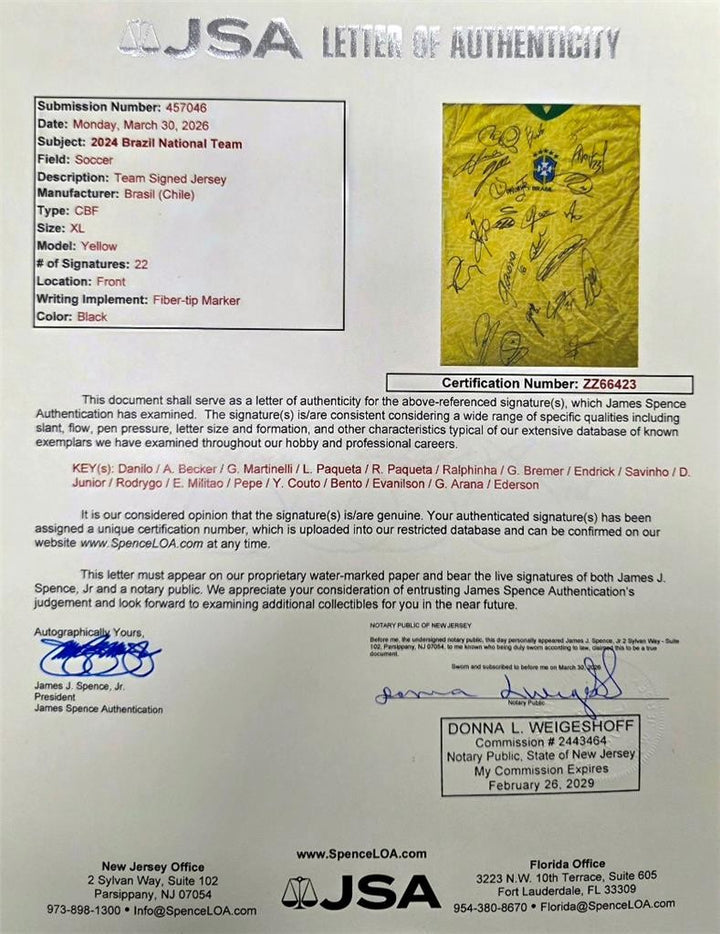 2024 Brazil Team Signed Jersey (22 Autos) Vini Junior, Danilo, Pepe, Rodrygo JSA