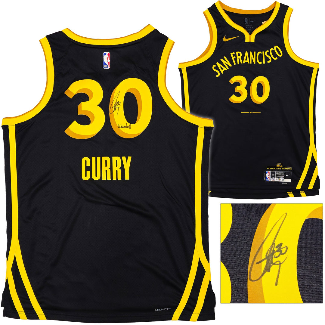 Warriors Stephen Curry Auto Black Nike Swingman City Jersey 48 Wardell Beckett