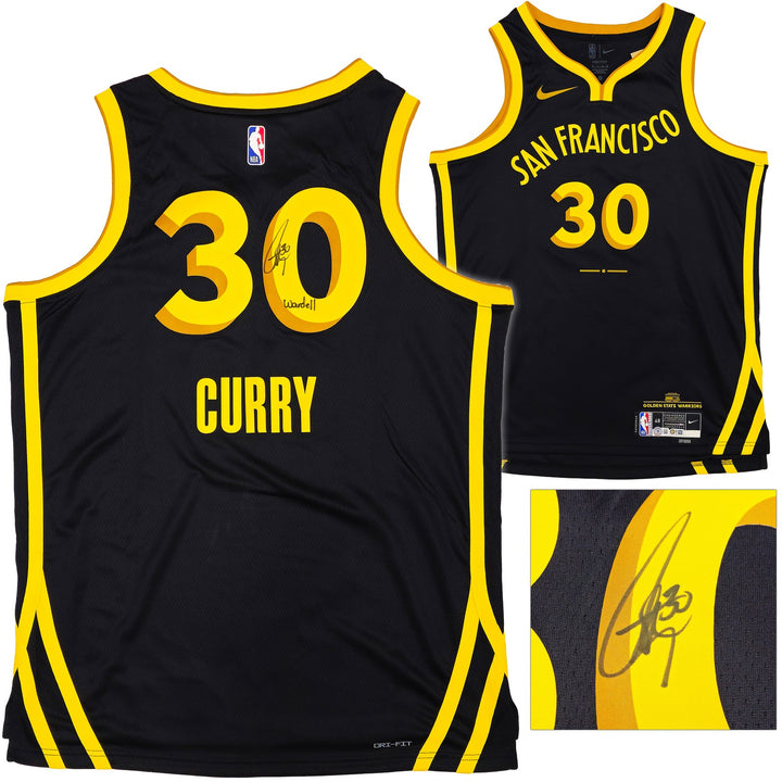 Warriors Stephen Curry Auto Black Nike Swingman City Jersey 48 Wardell Beckett
