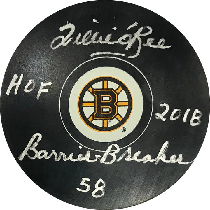 Willie O'Ree "HOF 2018, Barrier Breaker 58" Autographed Boston Bruins Puck (PSA)