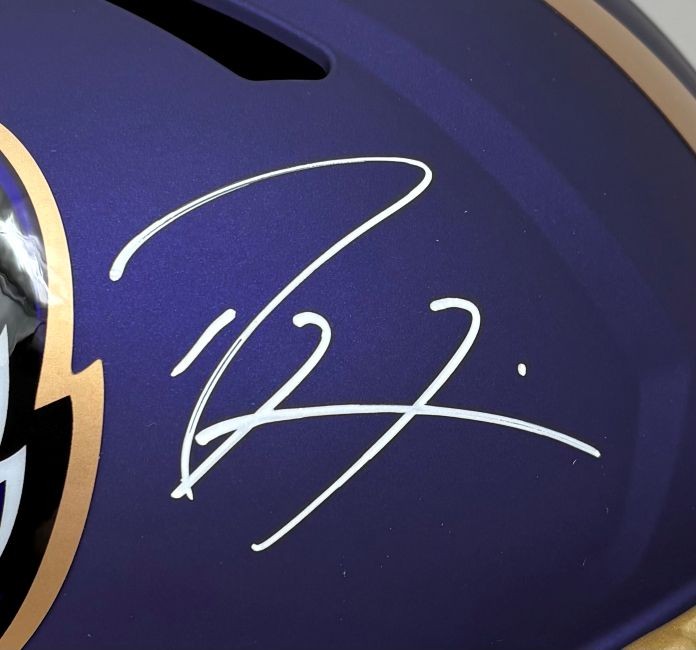 Ray Lewis Signed Baltimore Ravens FS Alternate Purple Replica Speed Helmet BAS